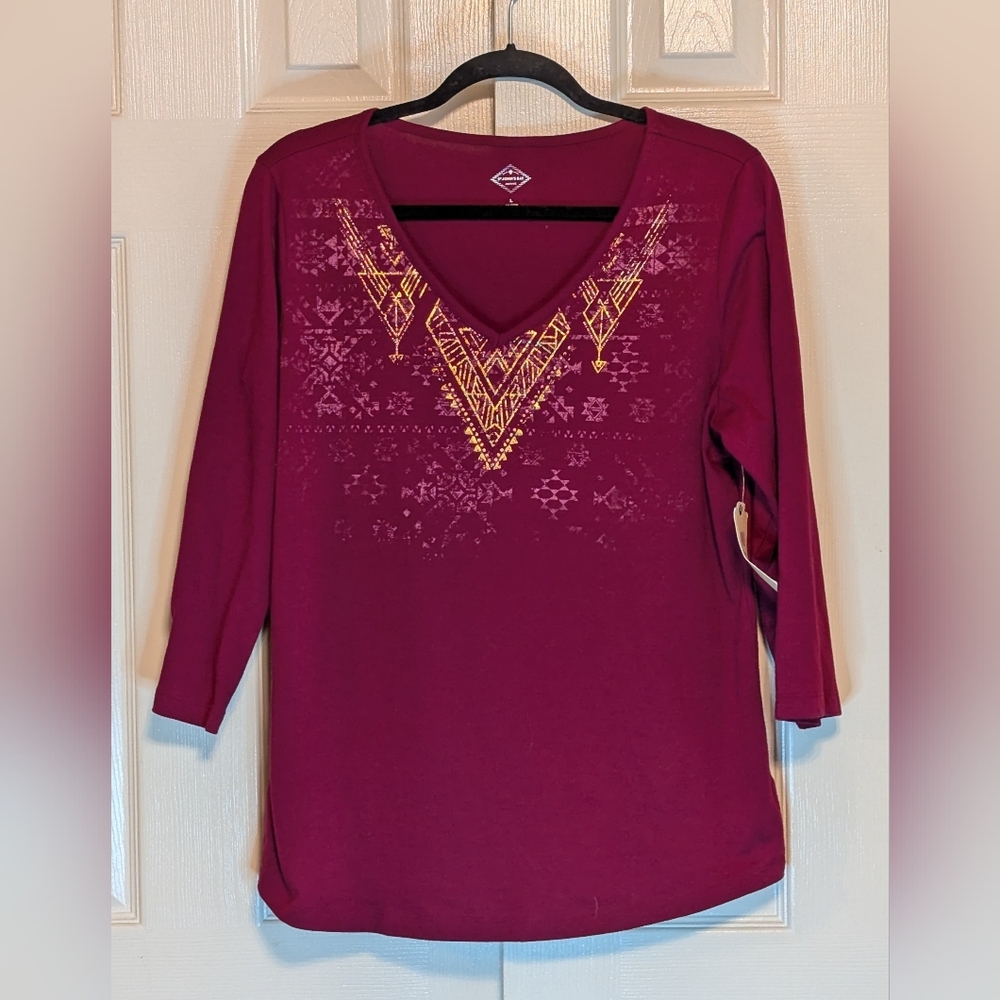 St. John's Bay Rose Wine Top with Metallic Bronze Detail